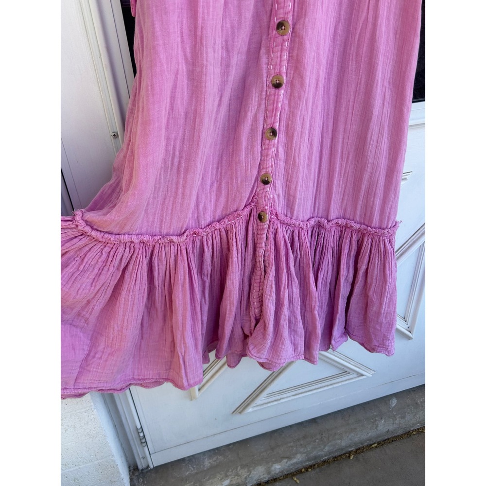 Free People Pink Gauze Dress Short Sleeve Tiered Hem Small Oversized Boho - Picture 4 of 8